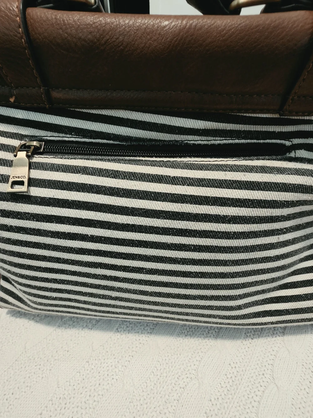 Jen & Co Brown Leather Braided Handle Striped Embroidered Padded Camera Bag Boho